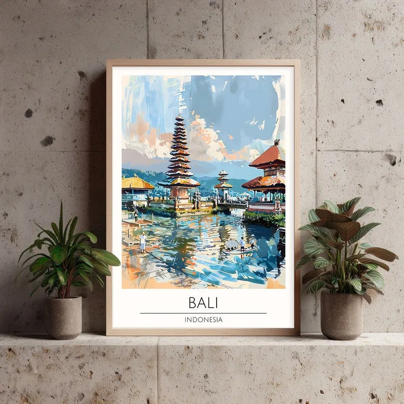 Vintage Bali Framed Canvas Archival Canvas Wall Painting - Natural Brown Frame media 3