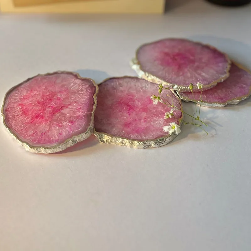 Silasa Handcrafted Crystal Agate Coaster (Pink) - Set Of Four media 3