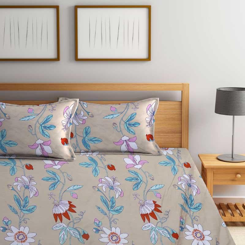 Agathe Printed Microfiber Bedsheet (Blue & Brown) - 130 GSM media 5