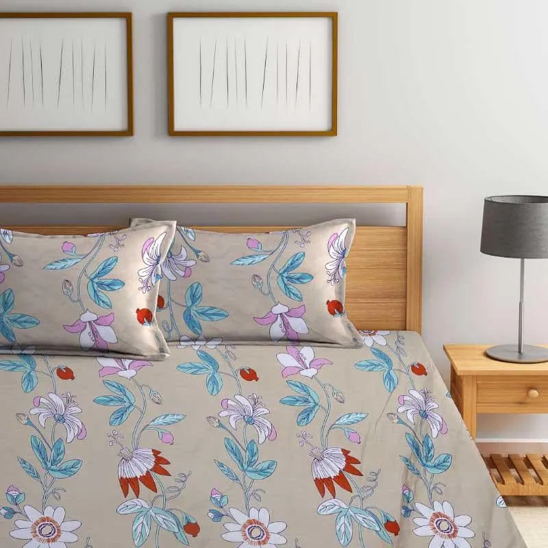 Agathe Printed Microfiber Bedsheet (Blue & Brown) - 130 GSM media 5