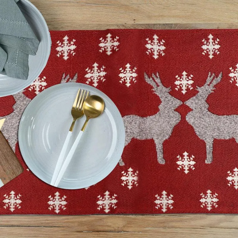 Crimson Jacquard Woven Stag Table Runner media 5