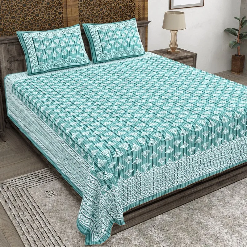 Craftis Cotton Bedsheet (Green,White) - 240 TC media 1