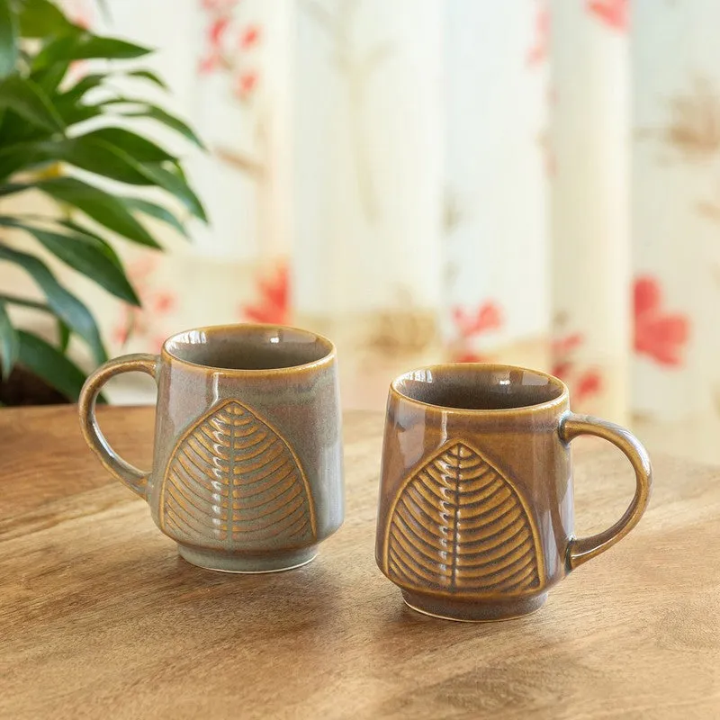 Leaf Ceramic Coffee Mug (300 mL Each) - Set Of Two media 2
