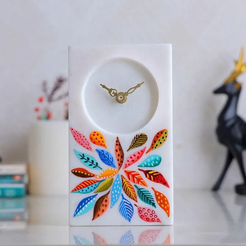 Floral Track Hand Painted Marble Table Clock media 5