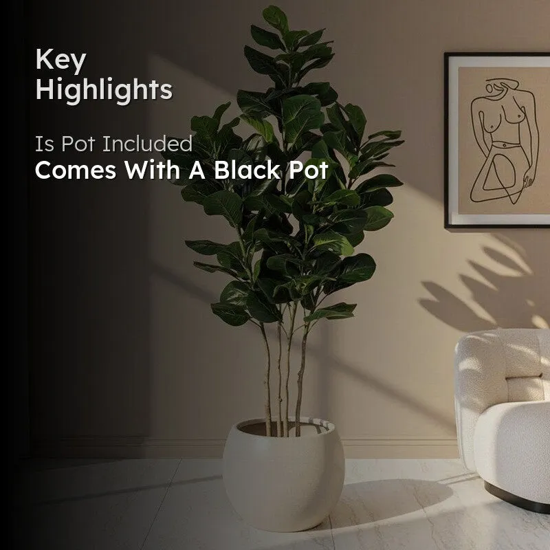 Faux Lush Fiddle Leaf Fig Plant With Black Plastic Pot - 6 Feet media 2