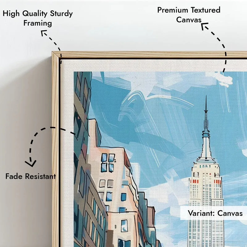 Vintage New York Framed Canvas Archival Canvas Wall Painting - Natural Brown Frame media 6