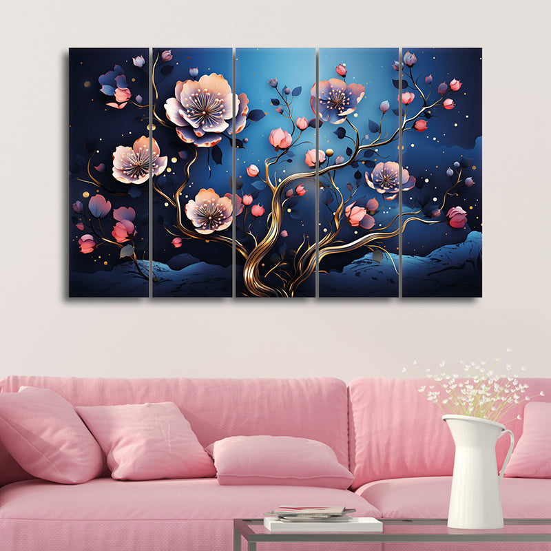 Midnight Fiora Canvas Wall Art - Set Of Five