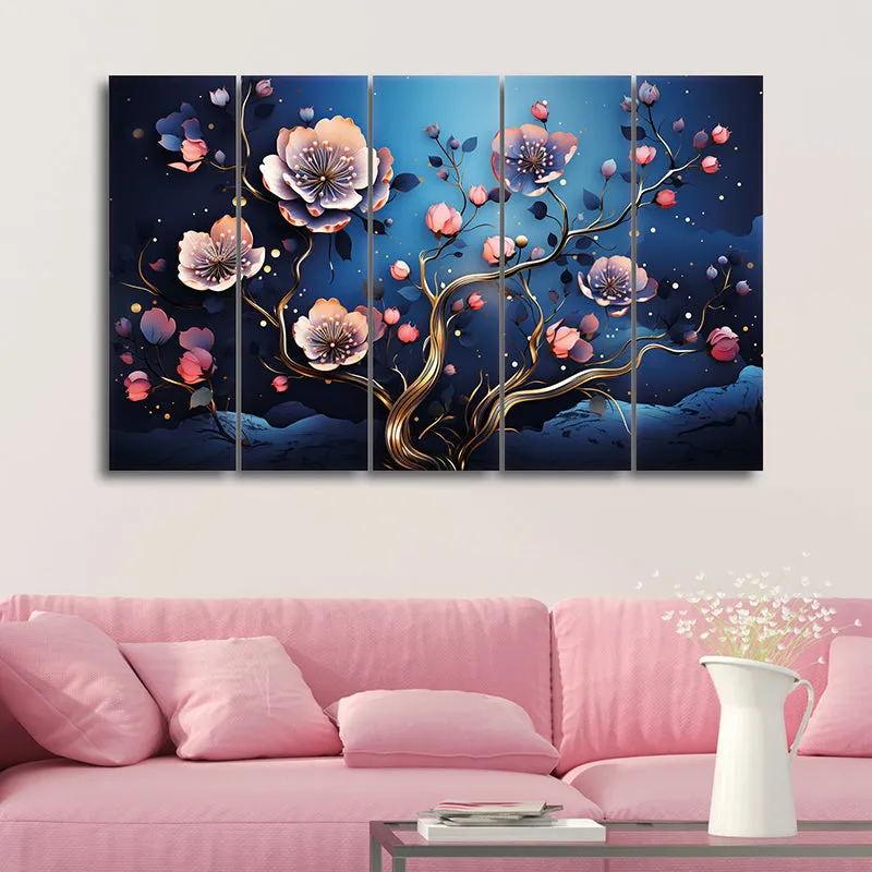 Midnight Fiora Canvas Wall Art - Set Of Five media 1