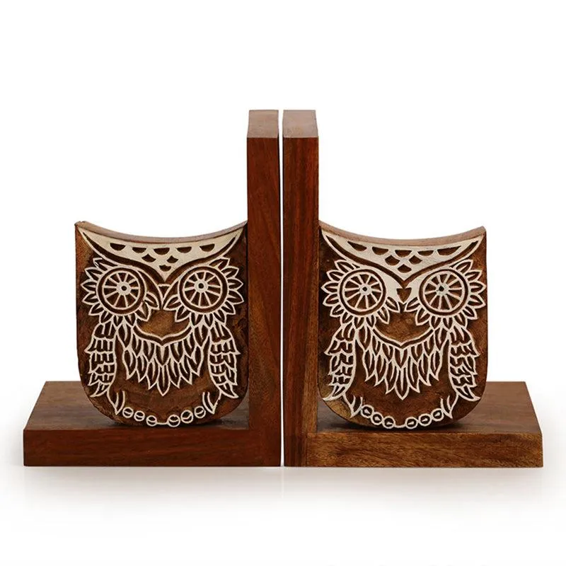 Hoot And Hold Handcarved Sheesham Wood Book End - Set Of Two media 4