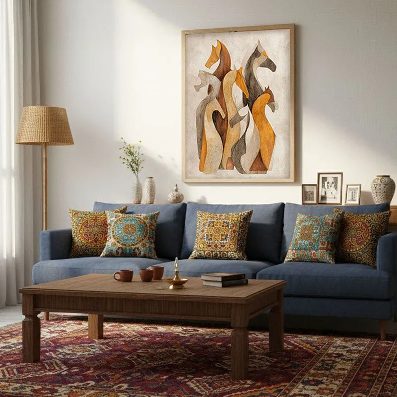 Horse Silhouettes Archival Paper Wall Painting With Brown Frame media 3