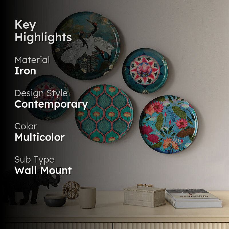 India Circus Moonlit Crane Iron Wall Plate - Set Of Five image 2