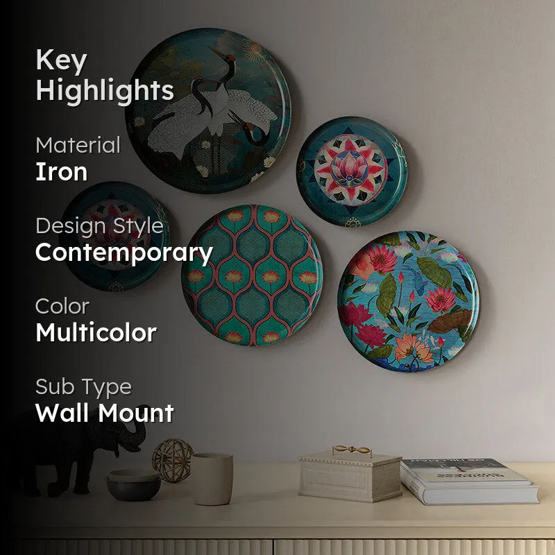 India Circus Moonlit Crane Iron Wall Plate - Set Of Five media 2