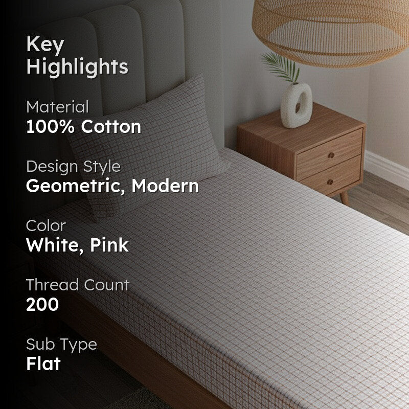 Mizomeen Checkered Printed Cotton Bedsheet (Pink) - 200 TC media 2