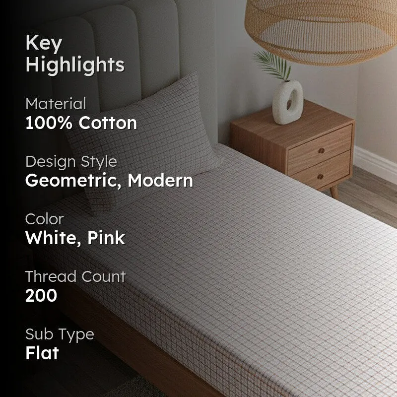 Mizomeen Checkered Printed Cotton Bedsheet (Pink) - 200 TC - 2