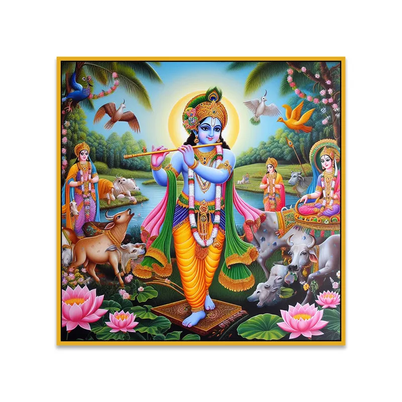 Vibrant Krishna Canvas Wall Art With Frame media 5