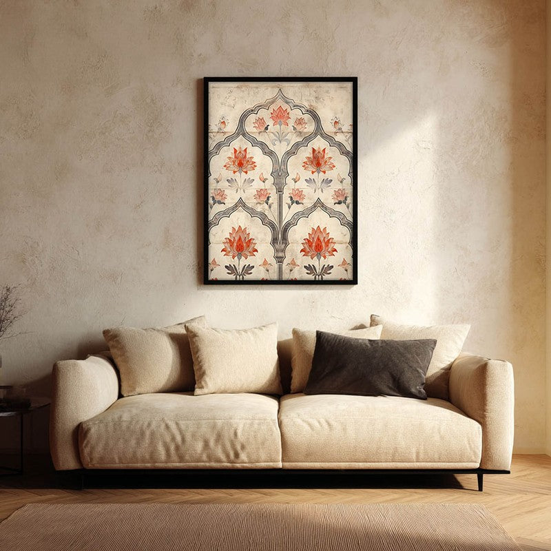 Lotus Arch Canvas Wall Painting With Black Frame