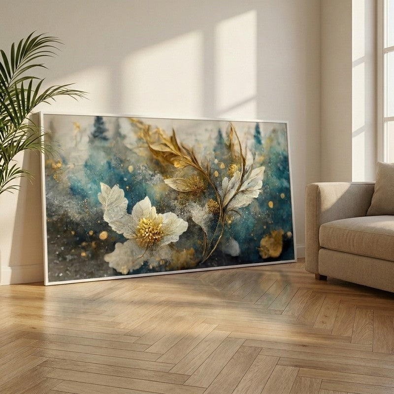 Winter Bloom Canvas Wall Painting With Frame