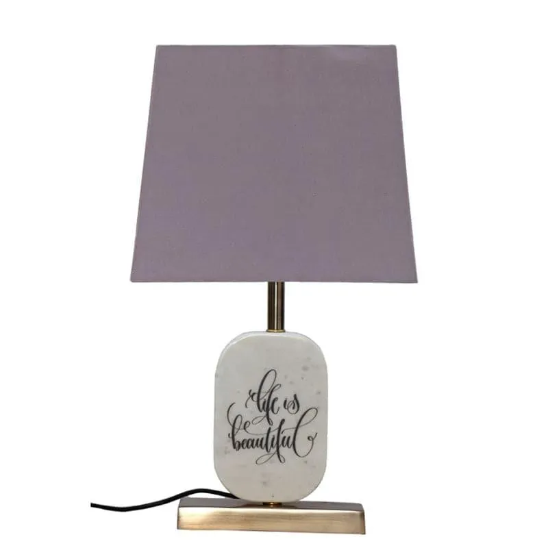 Life Light Printed Marble & Brass Base Fabric Table Lamp - Grey,White media 4