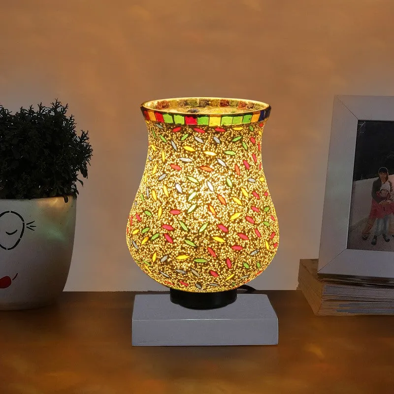 Galaxy Mosaic Glass Table Lamp With Wooden Base - Multicolor media 1