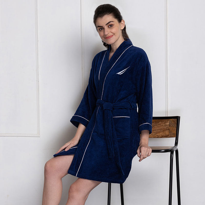 Nautica His & Hers Cashmere Dreams Cotton Bath Robe (Navy Blue) - Set Of Two media 4