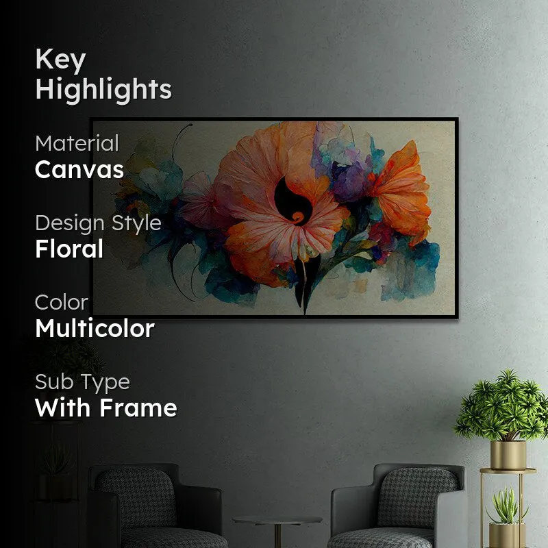 Flora Flames Floral Canvas Wall Painting With Frame - Black media 2
