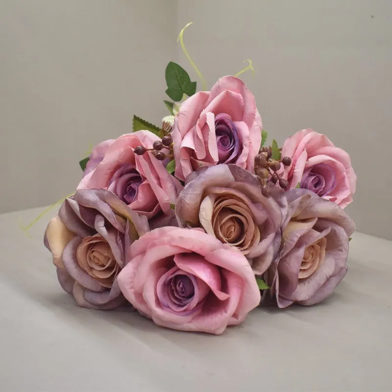 Realistic Artificial Rose Flower Bunch - Purple media 4
