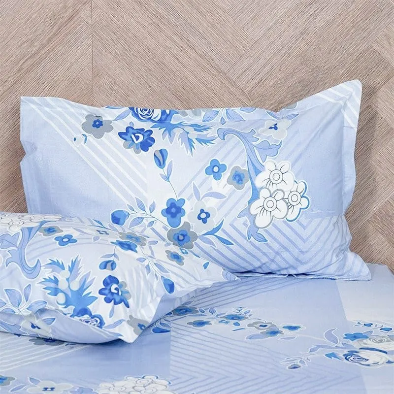 Nidra Floral Cotton Bedsheet (Blue) - 120 TC media 4