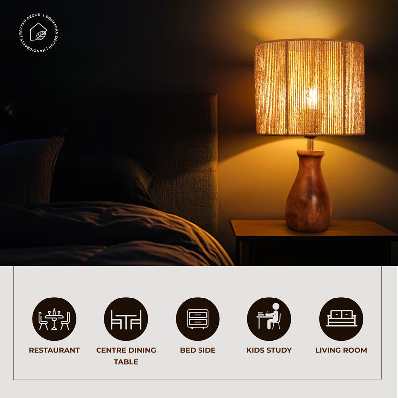 WhirlLit Rattan Mango Wood Table Lamp - Beige,Brown media 3