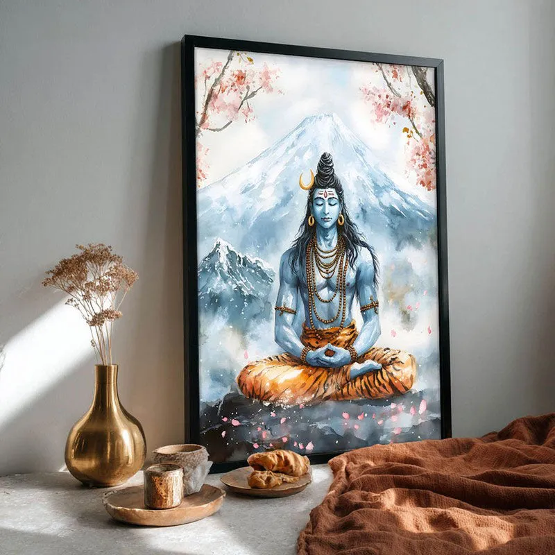 Rudra Mahayogi Spiritual Archival Paper Wall Painting With Frame - Black media 4