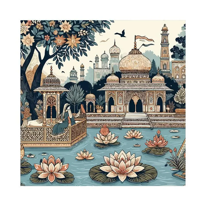Indian Palace with Lotus Bloom Wall Painting media 5