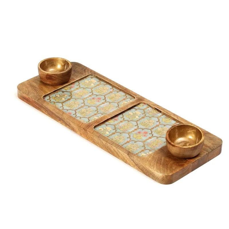 Hexafloral Mango Wood Platter With Dip Bowl - Three Piece Set media 3