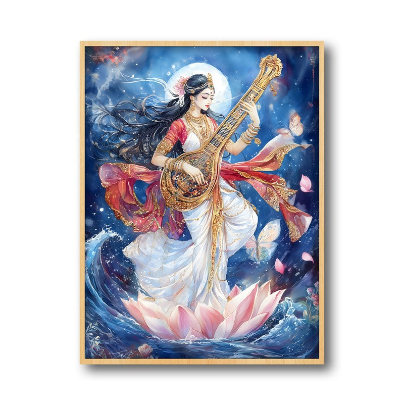 Meditating Govinda Spiritual Archival Paper Wall Painting - Natural Brown Frame media 5
