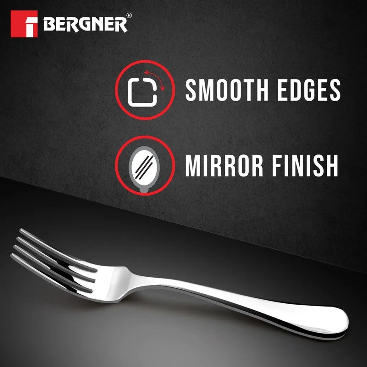 Close-up of a polished silver fork against a dark background