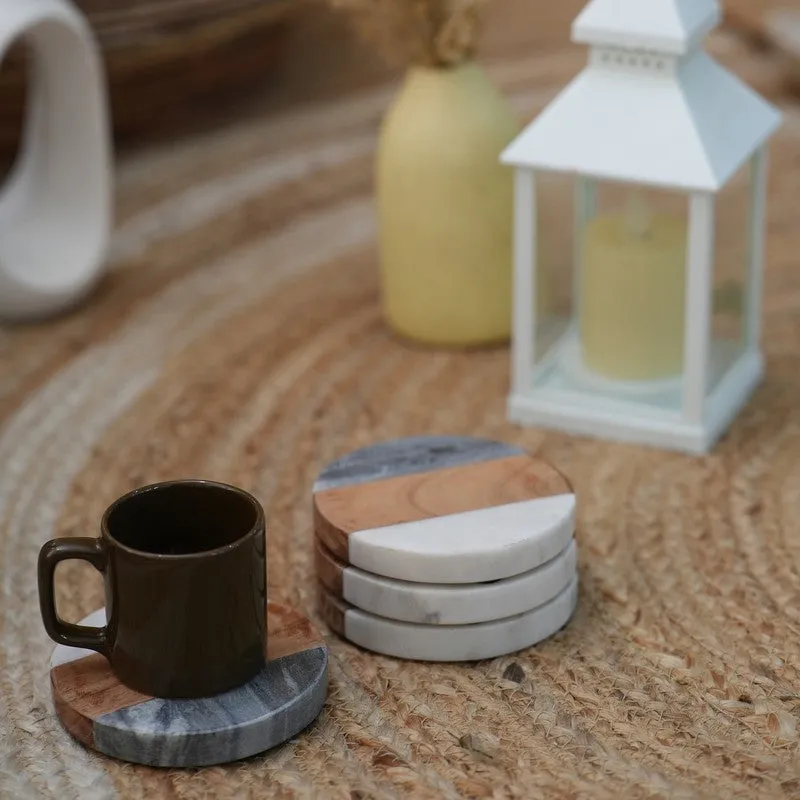 Darvos Boho Marble & Acacia Wood Coaster - Set Of Four media 1