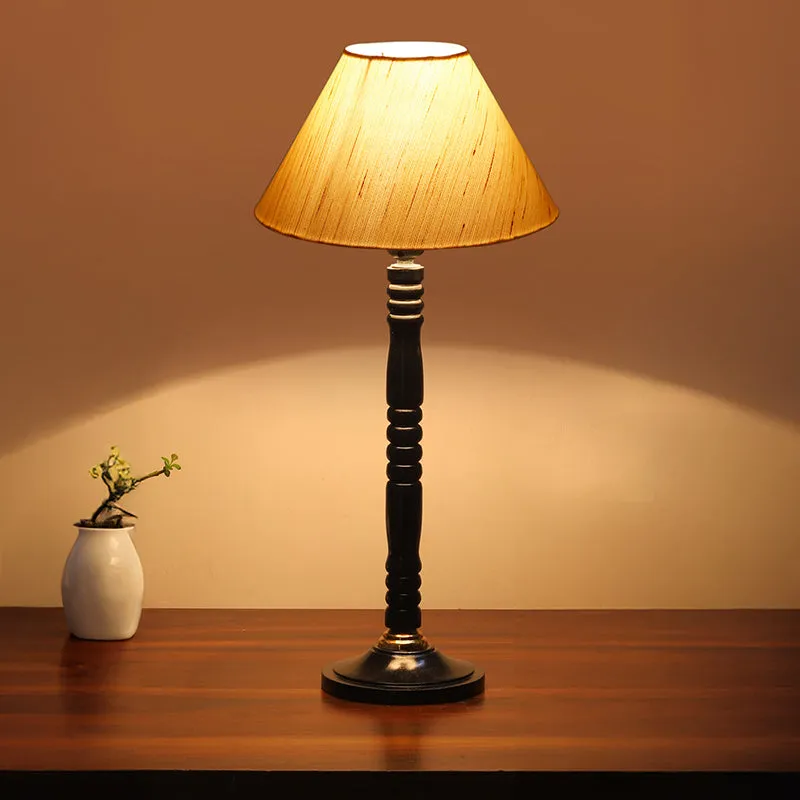 Glow Mesa Table Lamp With Carved Wooden Base - Beige,Black media 2
