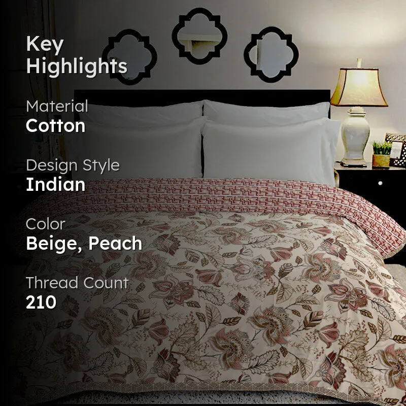 Satrangi Swirl Floral Cotton Dohar (Peach) - 210 TC media 2