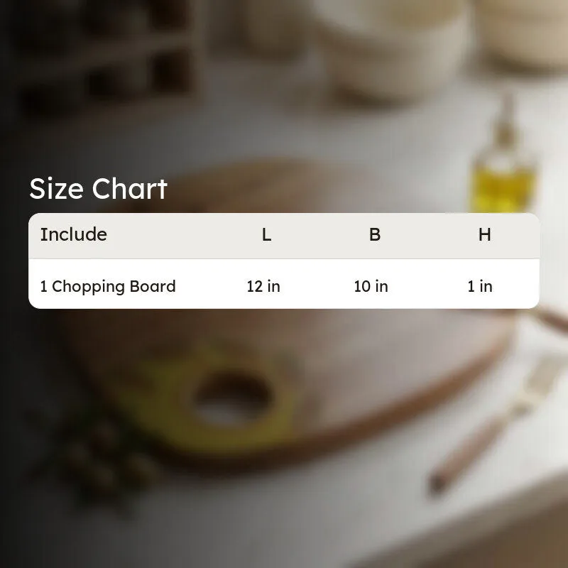 Size chart showing one chopping board measuring 12 by 10 by 1 inches