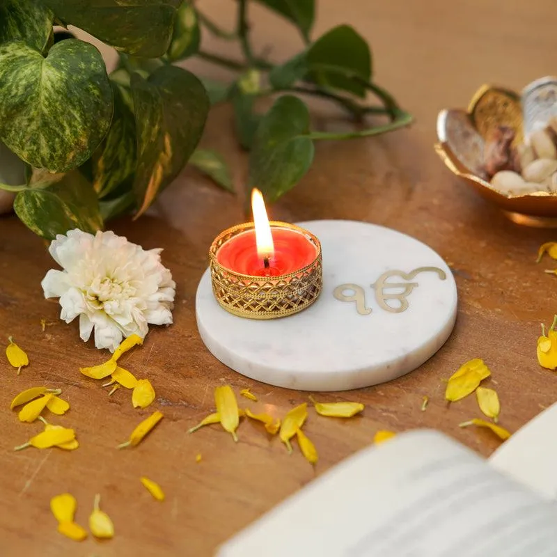 Ik Onkar Tealight Candle Holder With Marble Base media 3