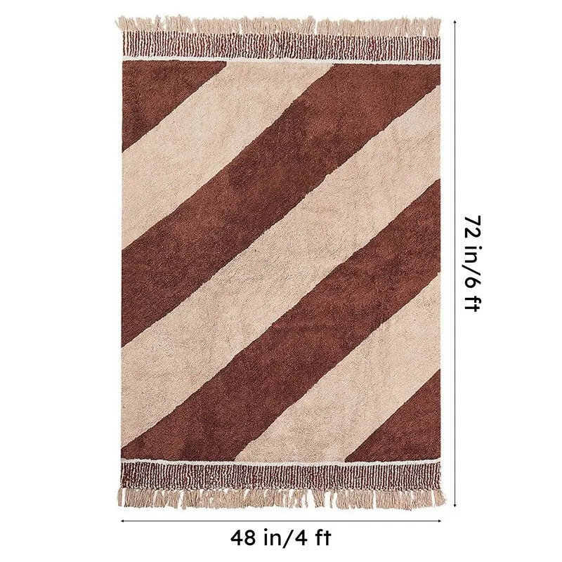 Plush Stripe Tufted Cotton Area Rug - Brown media 7