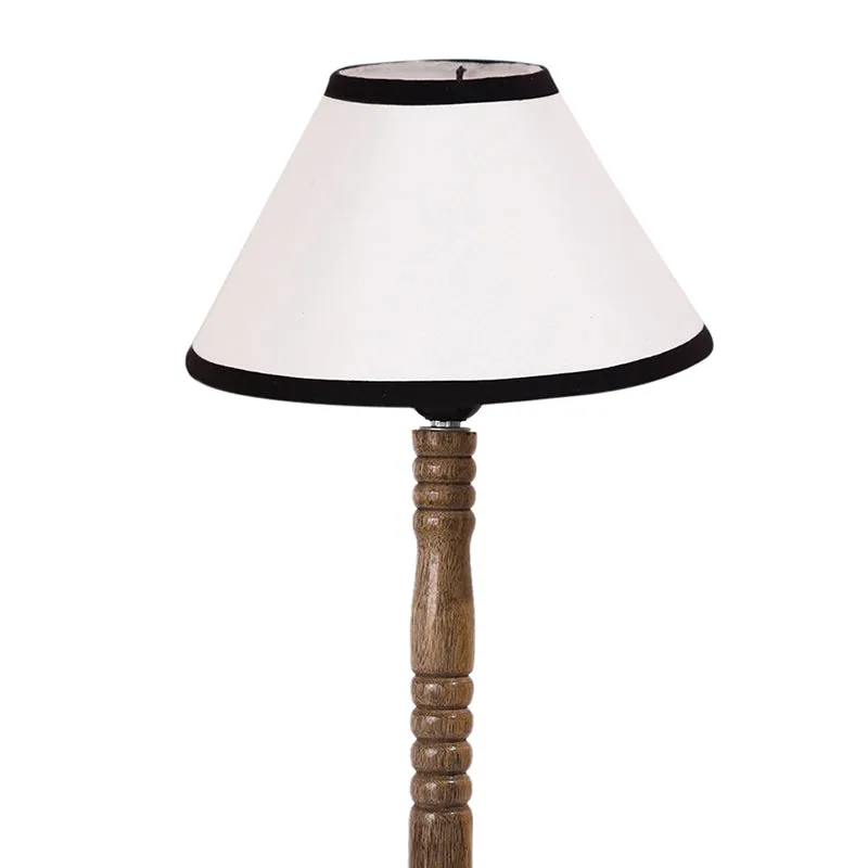 Monochrome Edge Table Lamp With Carved Wooden Base - White,Brown media 5