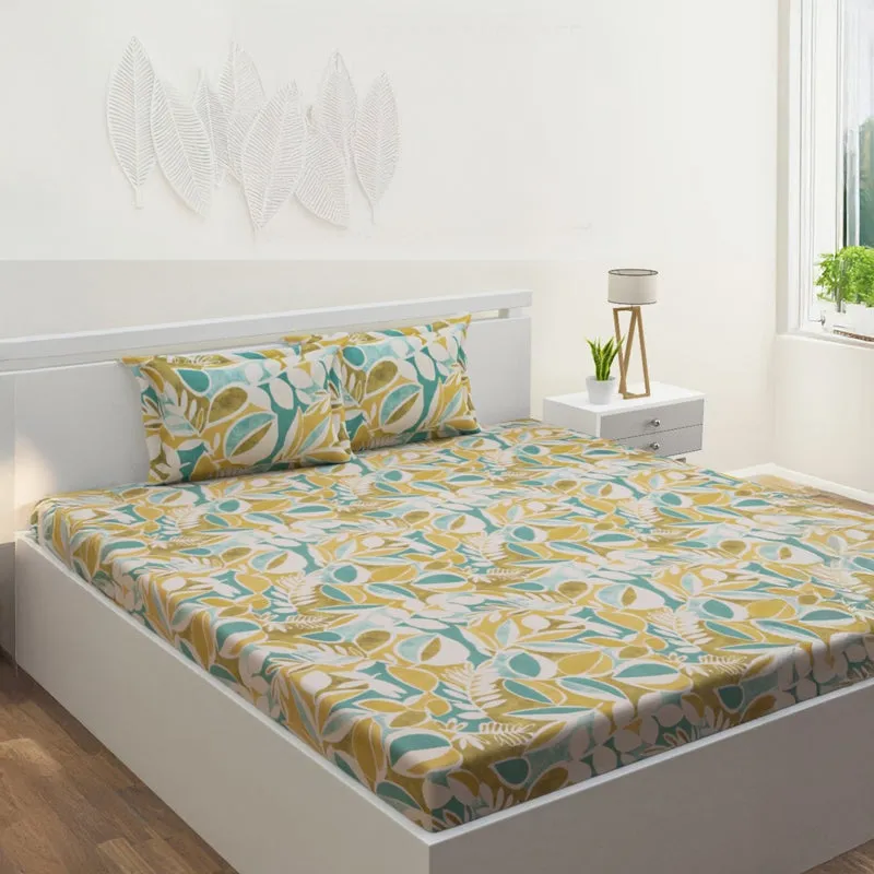 Spa Florals Cotton Bedsheet (Green) - 144 TC media 1