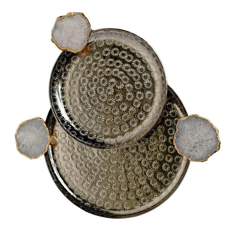 Samitha (Aluminum,Agate) Platter With Agate Decoration (White) - Set of Two media 3