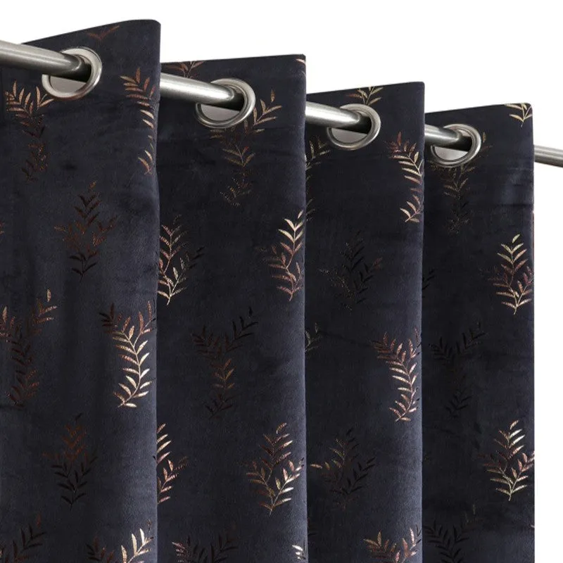 Shimmer Veil Printed Velvet Curtains (Navy Blue,Gold) - Set Of Two media 3