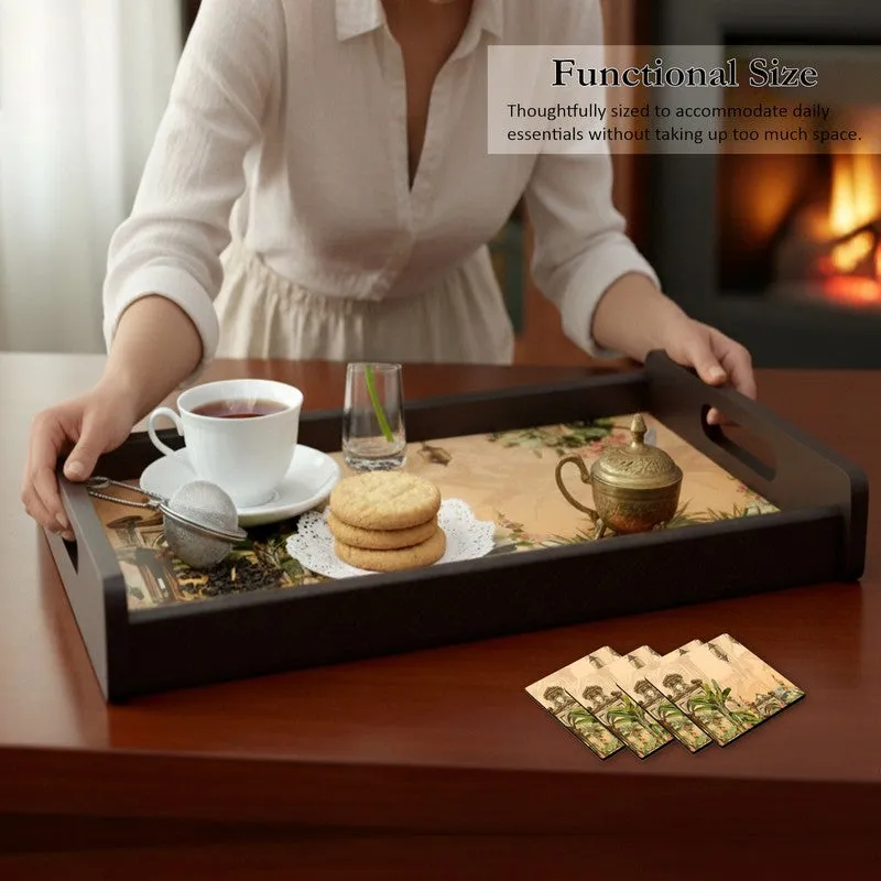 HeritageHaven Serving Tray with 4 Coasters - Five Piece Set media 5