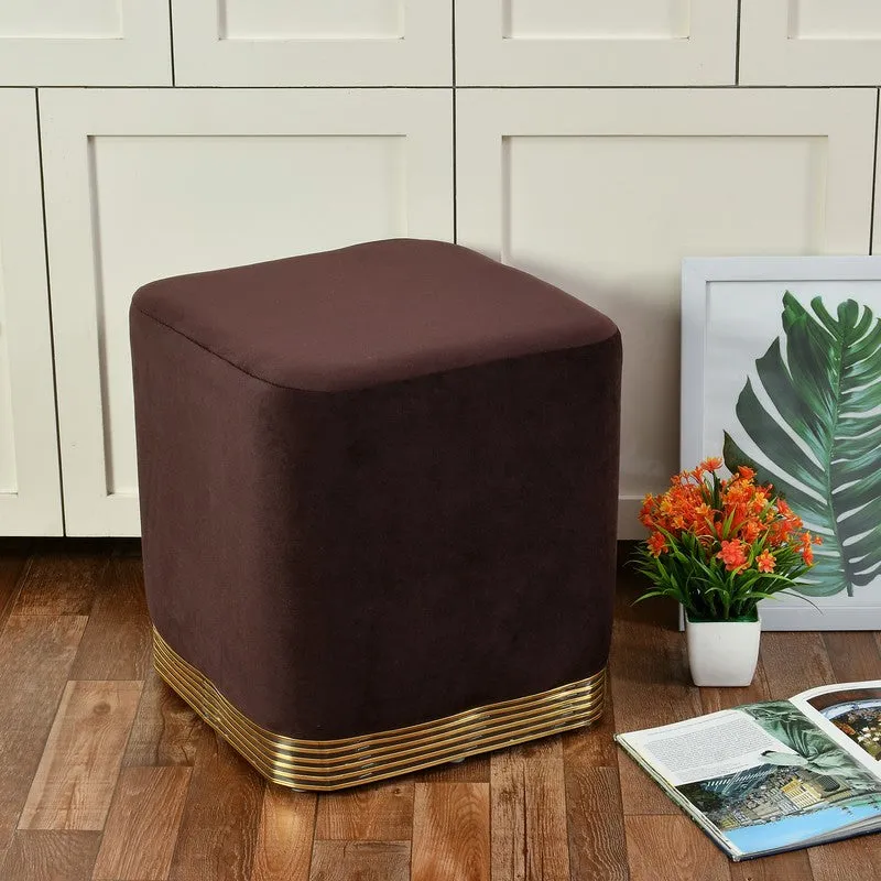 Aureum Solid Velvet Pouffe - Brown media 1