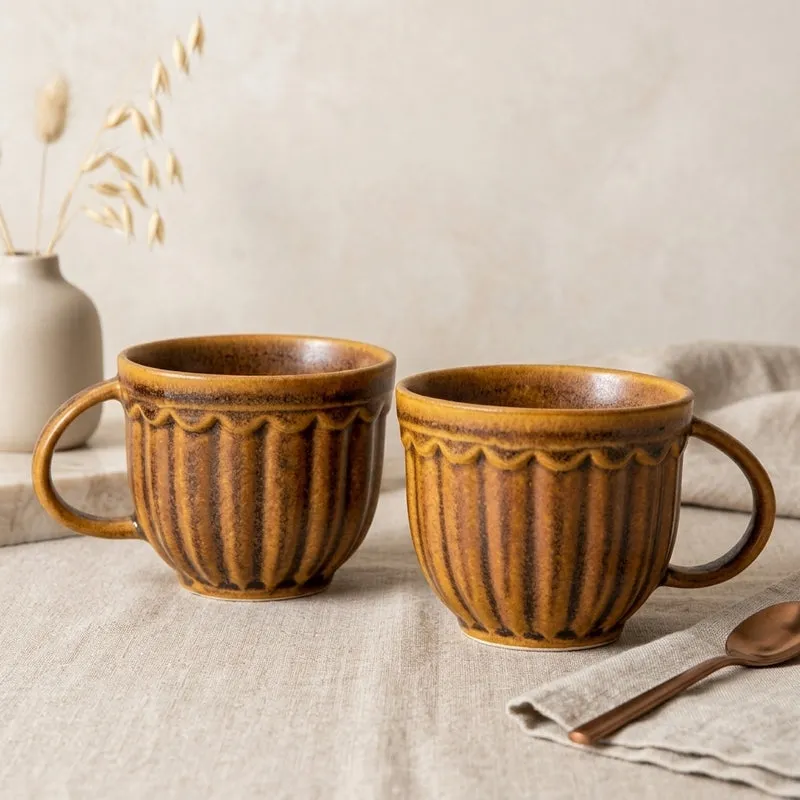 Terra Ceramic Coffee Mug (350 mL Each/Brown) - Set of Two media 1