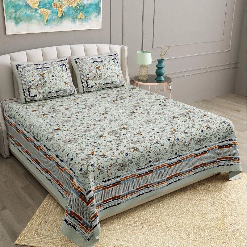 Hermia Floral Cotton Bedsheet (Green) - 124 TC media 3