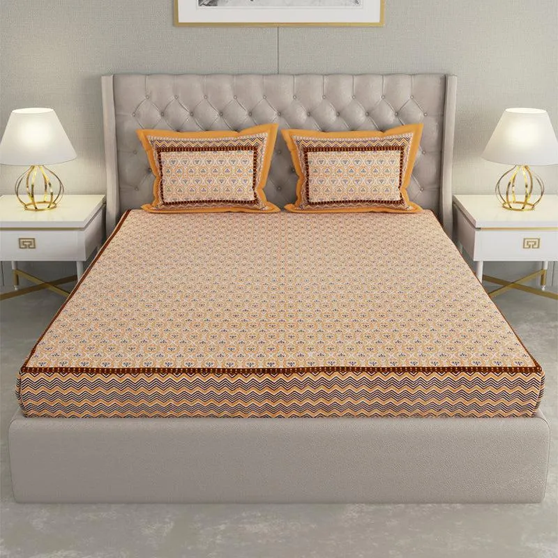 Kinova Printed Cotton Bedsheet (Orange) - 240 TC media 5