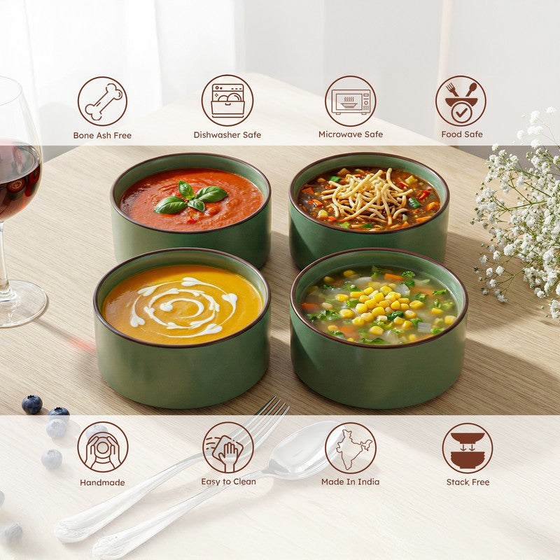 Whimsi Ceramic Soup Bowls (280 mL,Green) - Set Of Four media 5