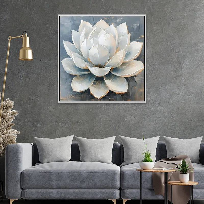 Luminous Lotus Canvas Wall Painting With Frame - White media 5